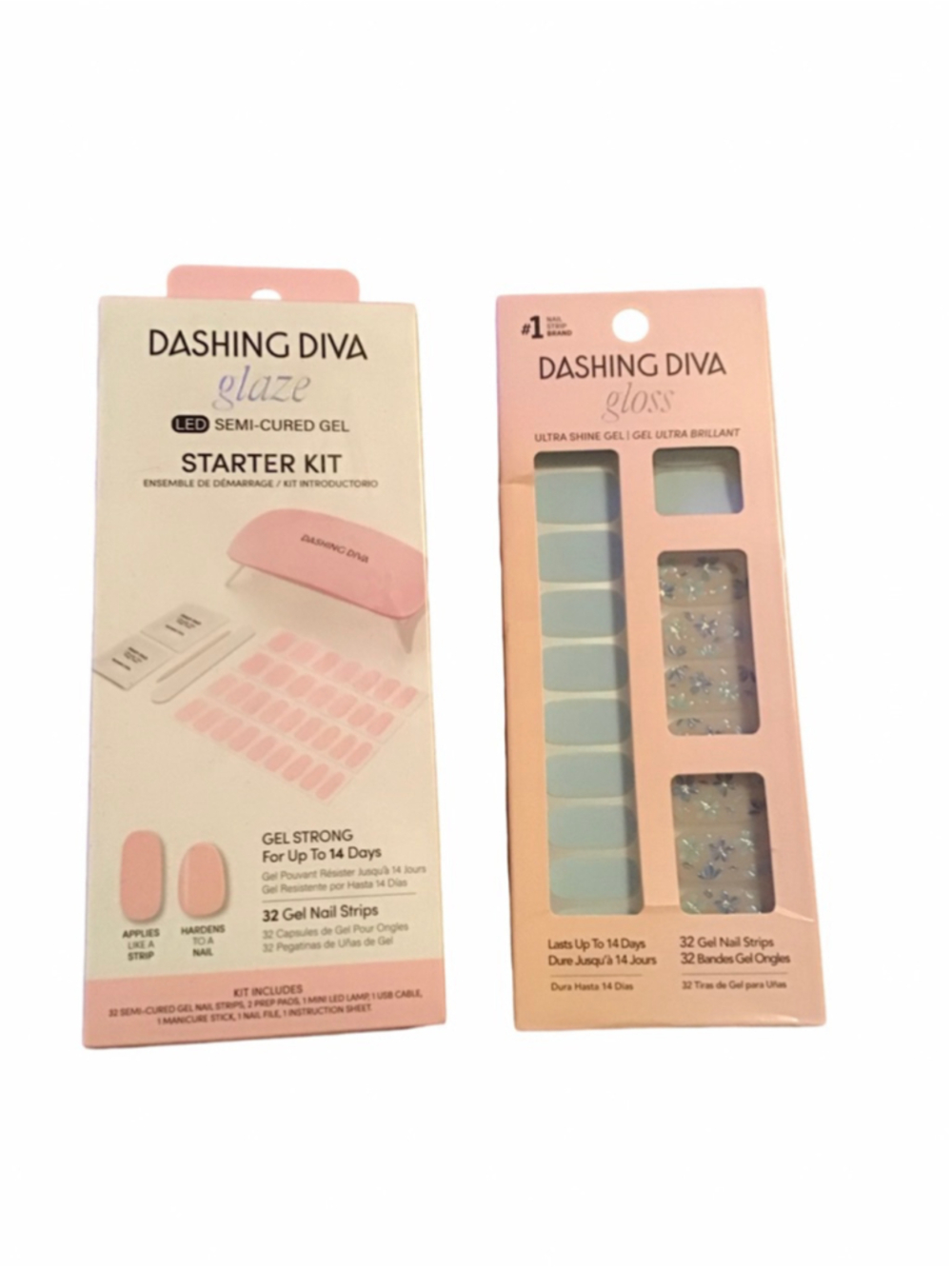 Women's Dashing Diva Press-On Nails Starter Kit & Gloss Strips Pink Light Blue O